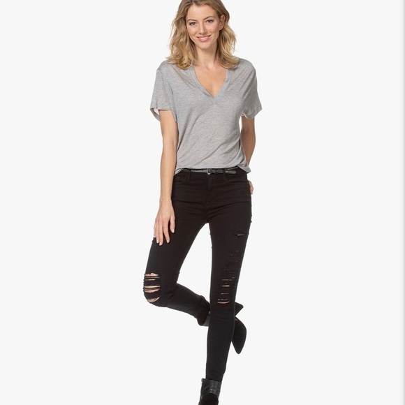 Frame Le Skinny de Jeanne Ripped Distressed Jeans in Film Noir Wash Size 24 - Picture 1 of 13